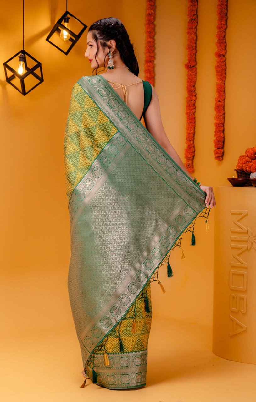 Lime Yellow Banarasi Soft Silk Saree