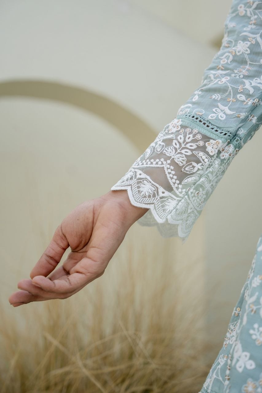 Sky Mal Embroidey Sequnce Work Kurti Set