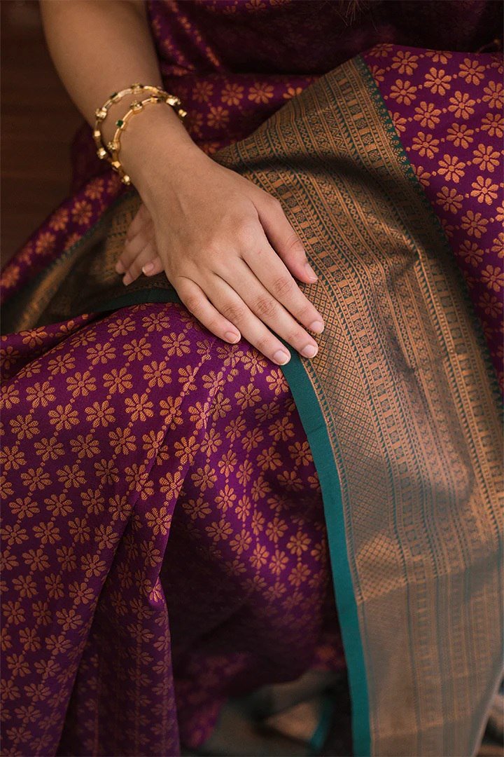 Dark Purple Banarasi Soft Silk Saree