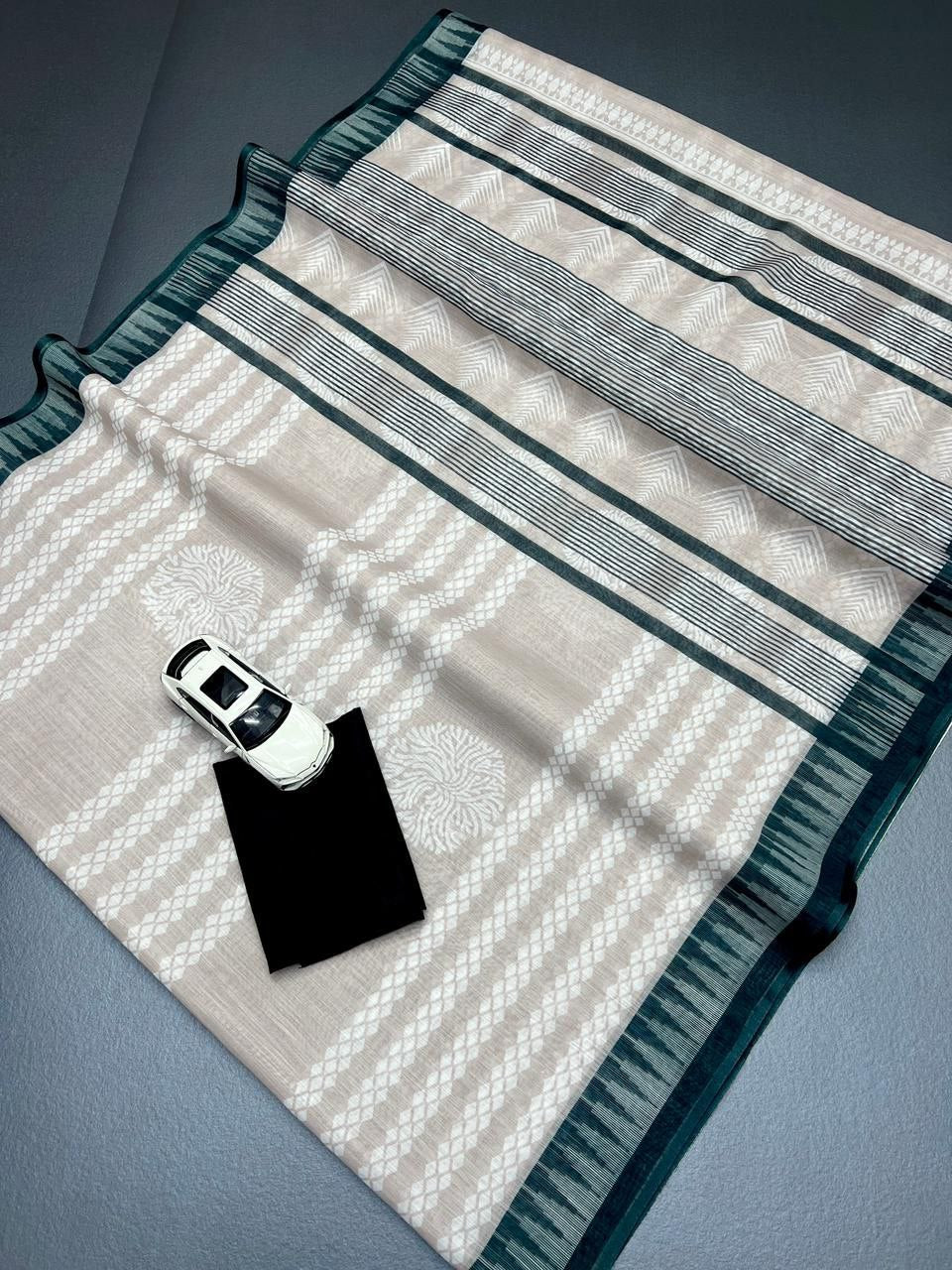 Beige Plain Soft Linen Digital Printed Sraee