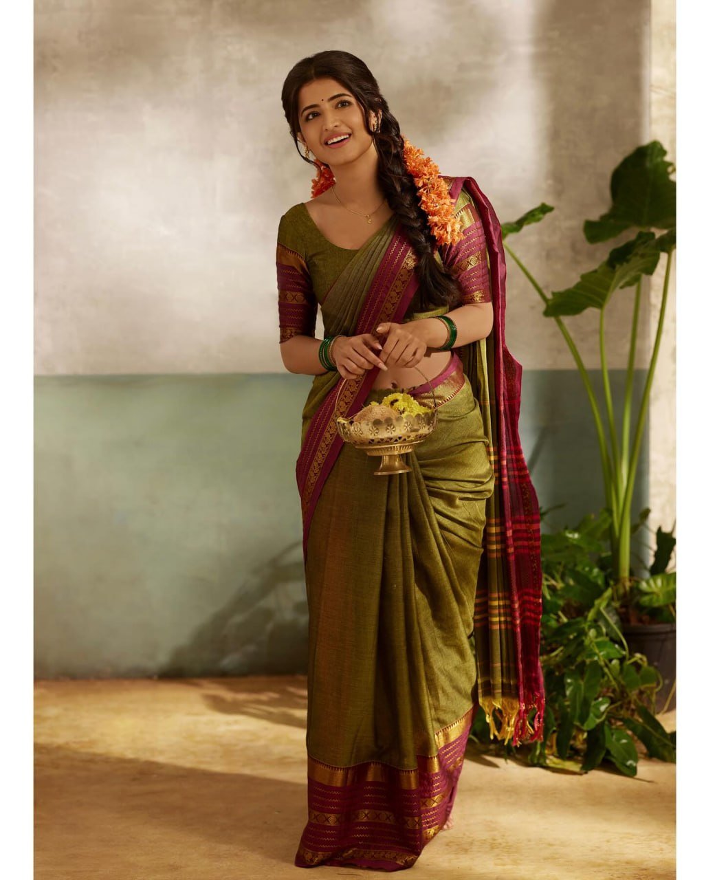 Leaf Green And Maroon Banarasi Soft Silk Saree
