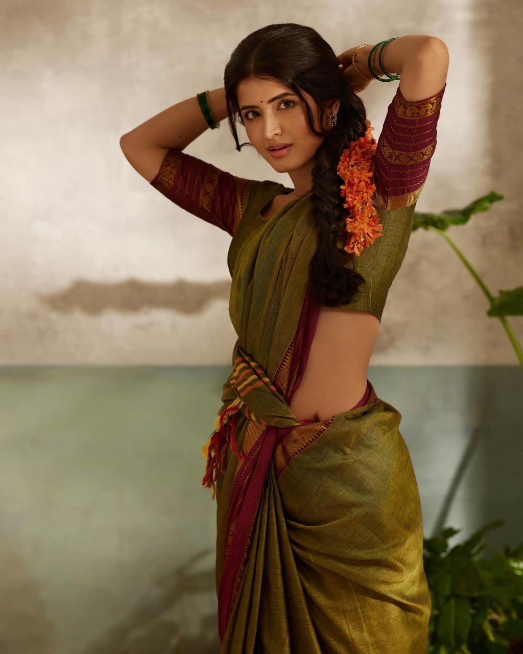 Leaf Green And Maroon Banarasi Soft Silk Saree