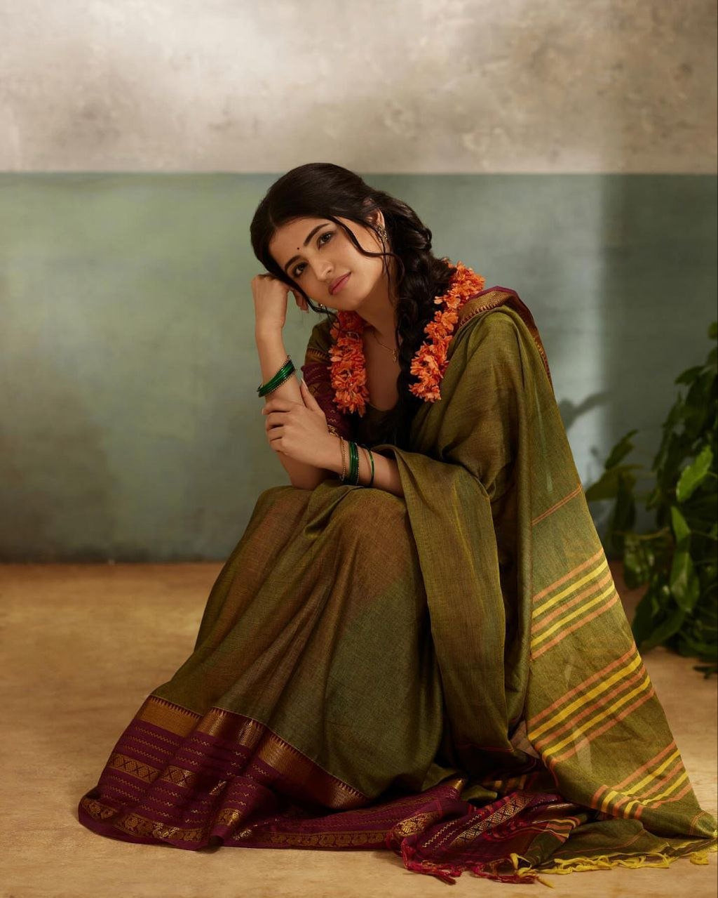 Leaf Green And Maroon Banarasi Soft Silk Saree