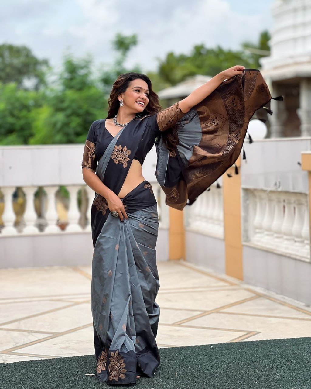 Grey Banarasi Soft Silk Saree
