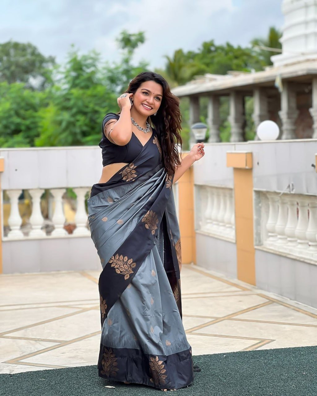 Grey Banarasi Soft Silk Saree