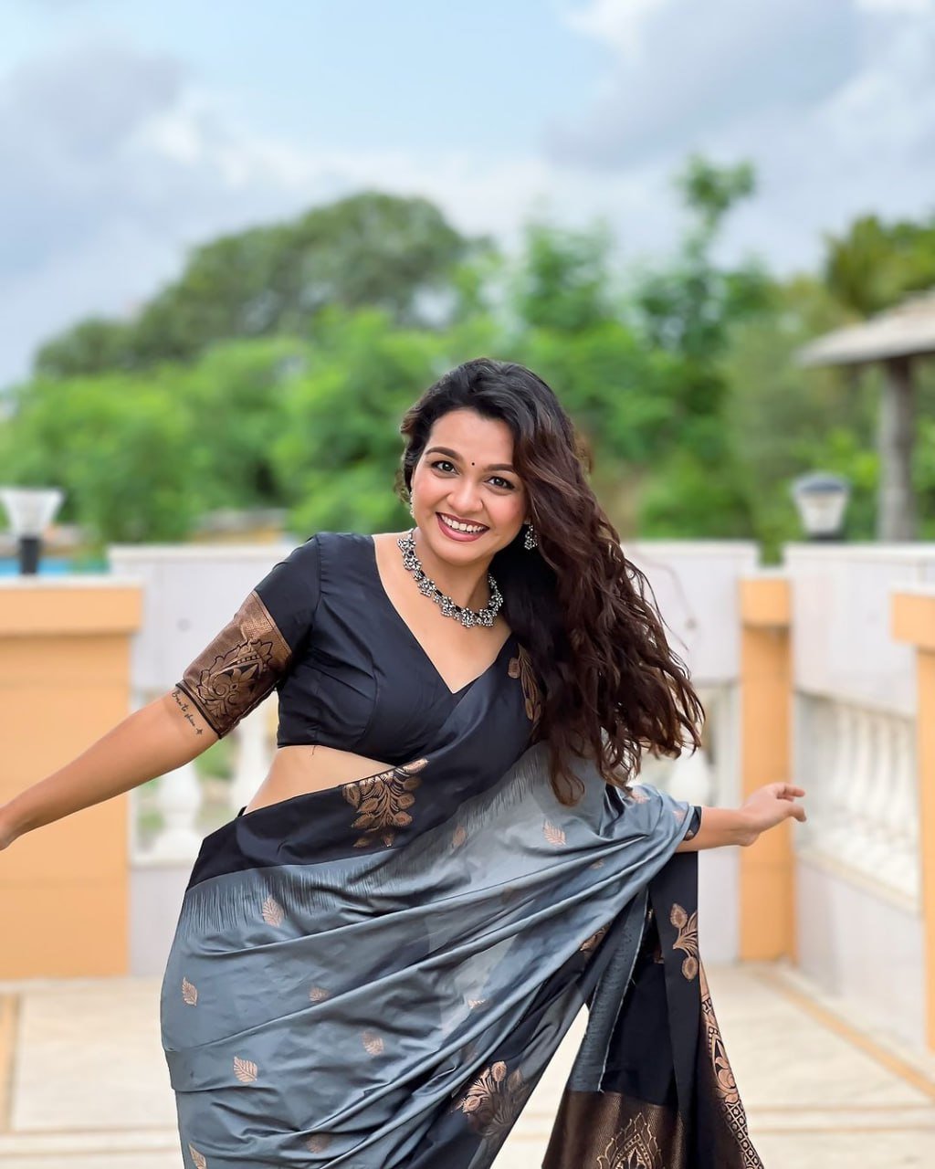 Grey Banarasi Soft Silk Saree