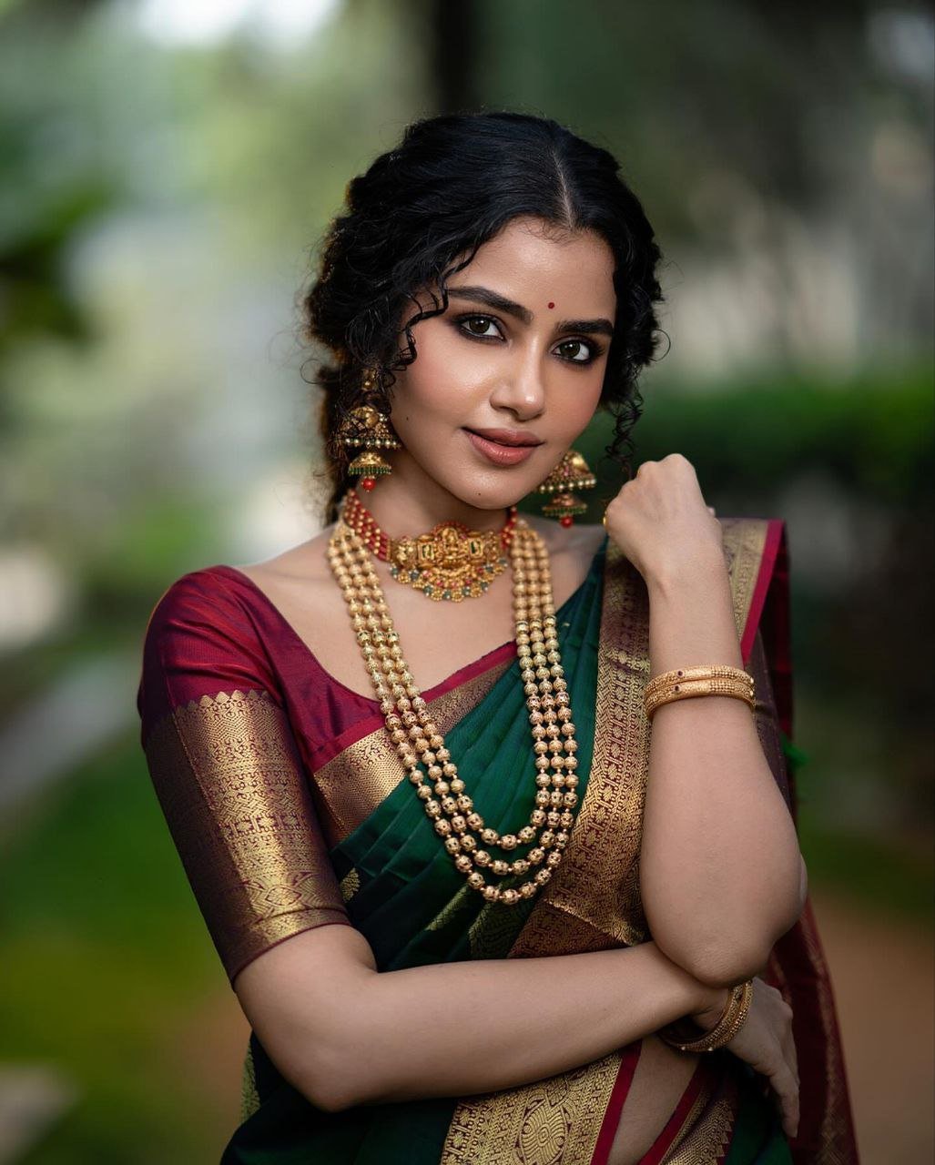 Golden And Dark Green Banarasi Soft Silk Saree