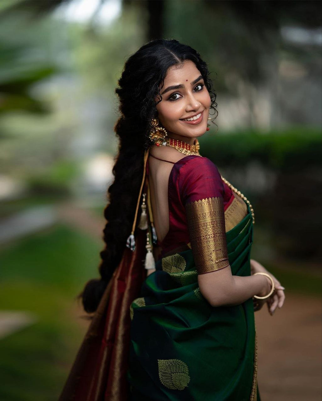 Golden And Dark Green Banarasi Soft Silk Saree