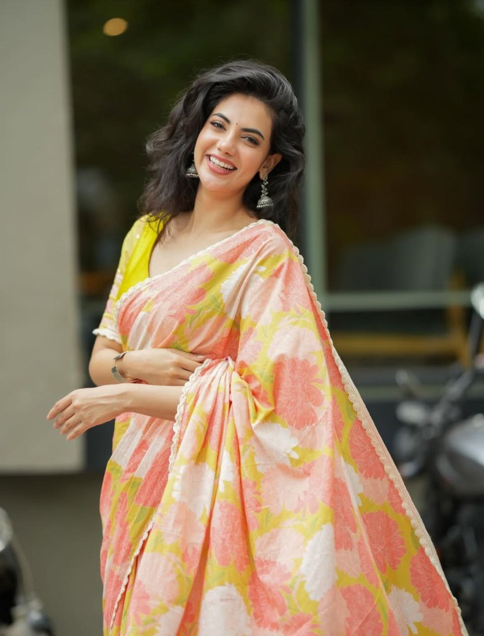 Multi Digital Printed Soft Linen Saree