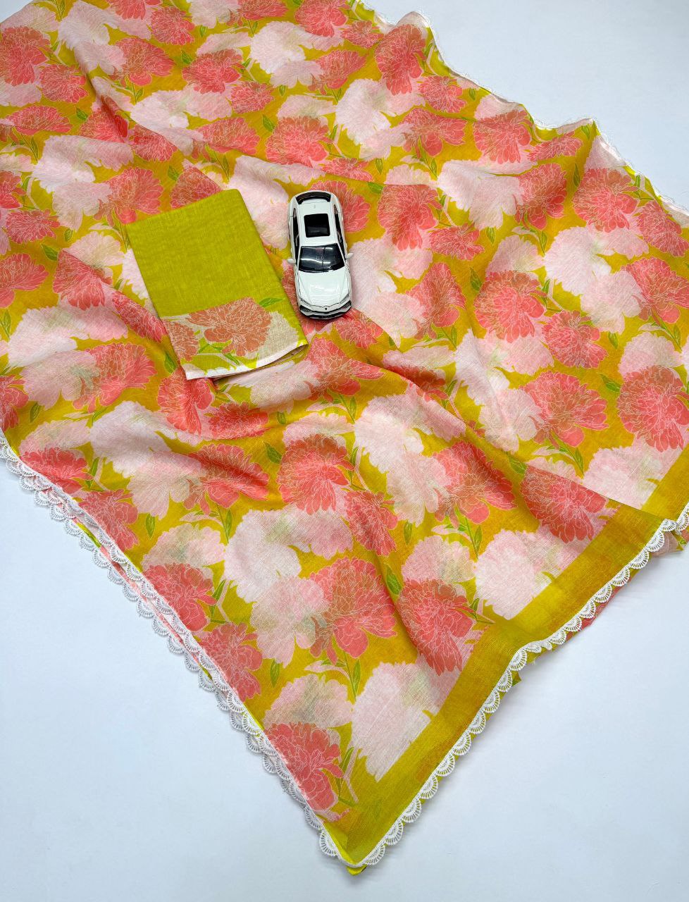 Multi Digital Printed Soft Linen Saree