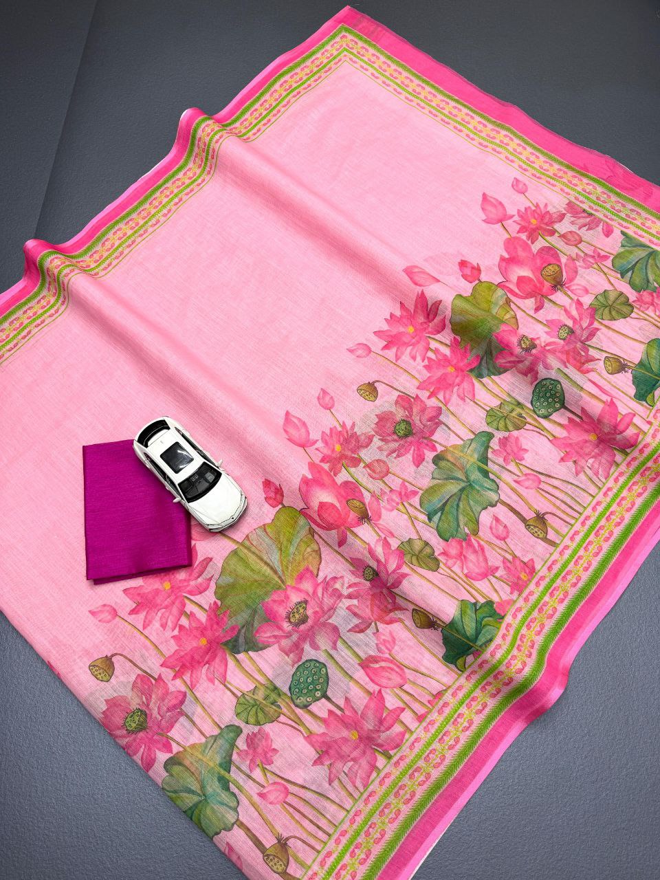 Pink Designer Soft Linen Digital Printed Saree
