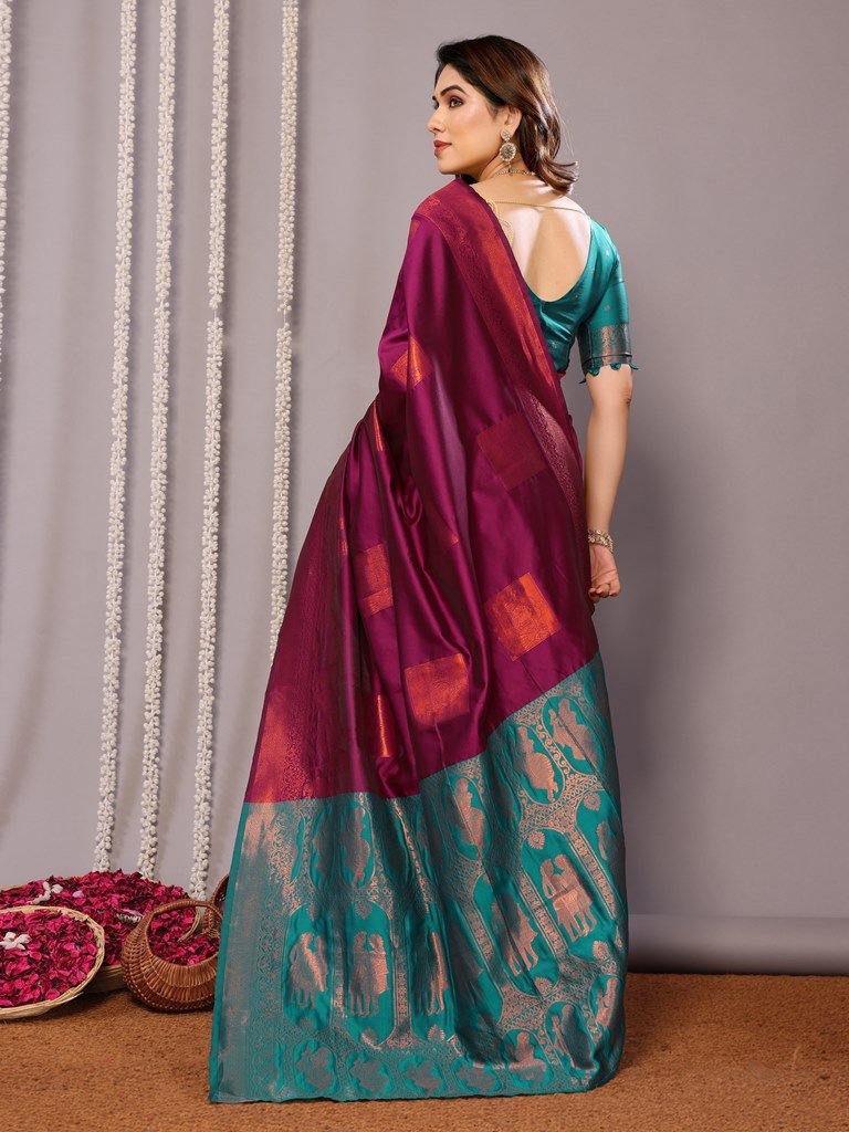 Brown And Dark Pink Banarasi Soft Silk Saree