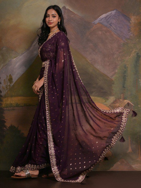 Soft Georgette Fabric With Sequins Embroidered Work