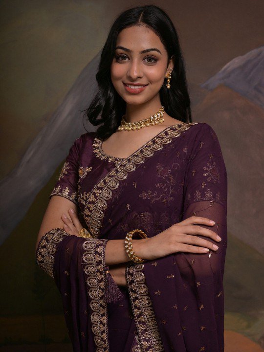 Soft Georgette Fabric With Sequins Embroidered Work