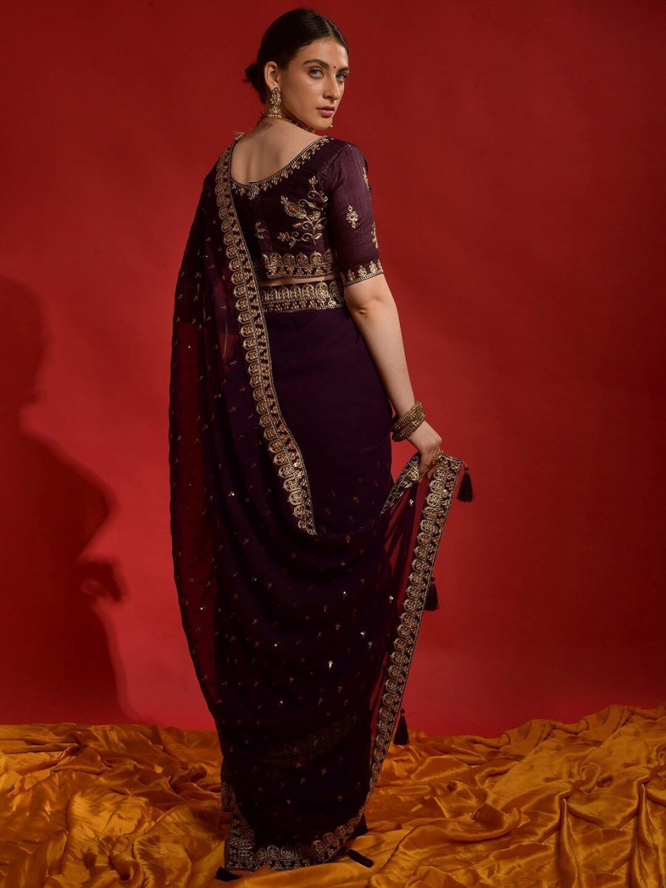 Soft Georgette Fabric With Sequins Embroidered Work