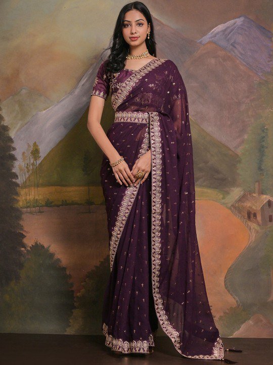 Soft Georgette Fabric With Sequins Embroidered Work