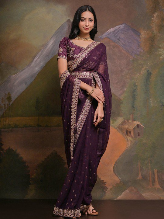 Soft Georgette Fabric With Sequins Embroidered Work