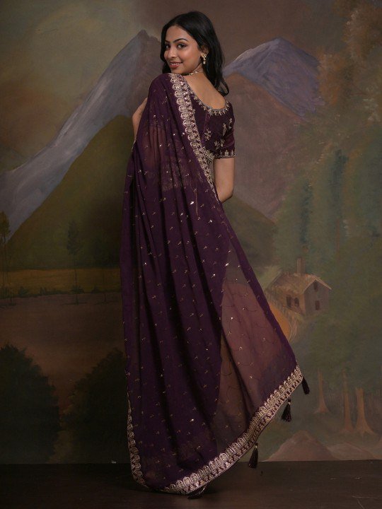 Soft Georgette Fabric With Sequins Embroidered Work