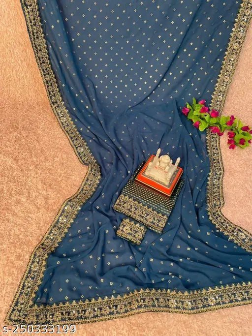 Elegant Vichitra Silk Wedding Saree with Heavy Mono Blouse