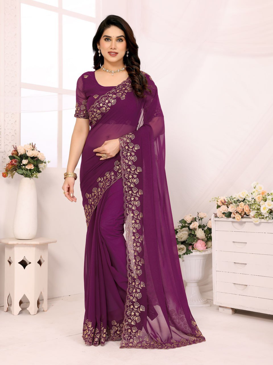 Dark Purple Georgette Saree