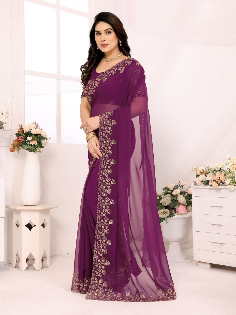 Dark Purple Georgette Saree