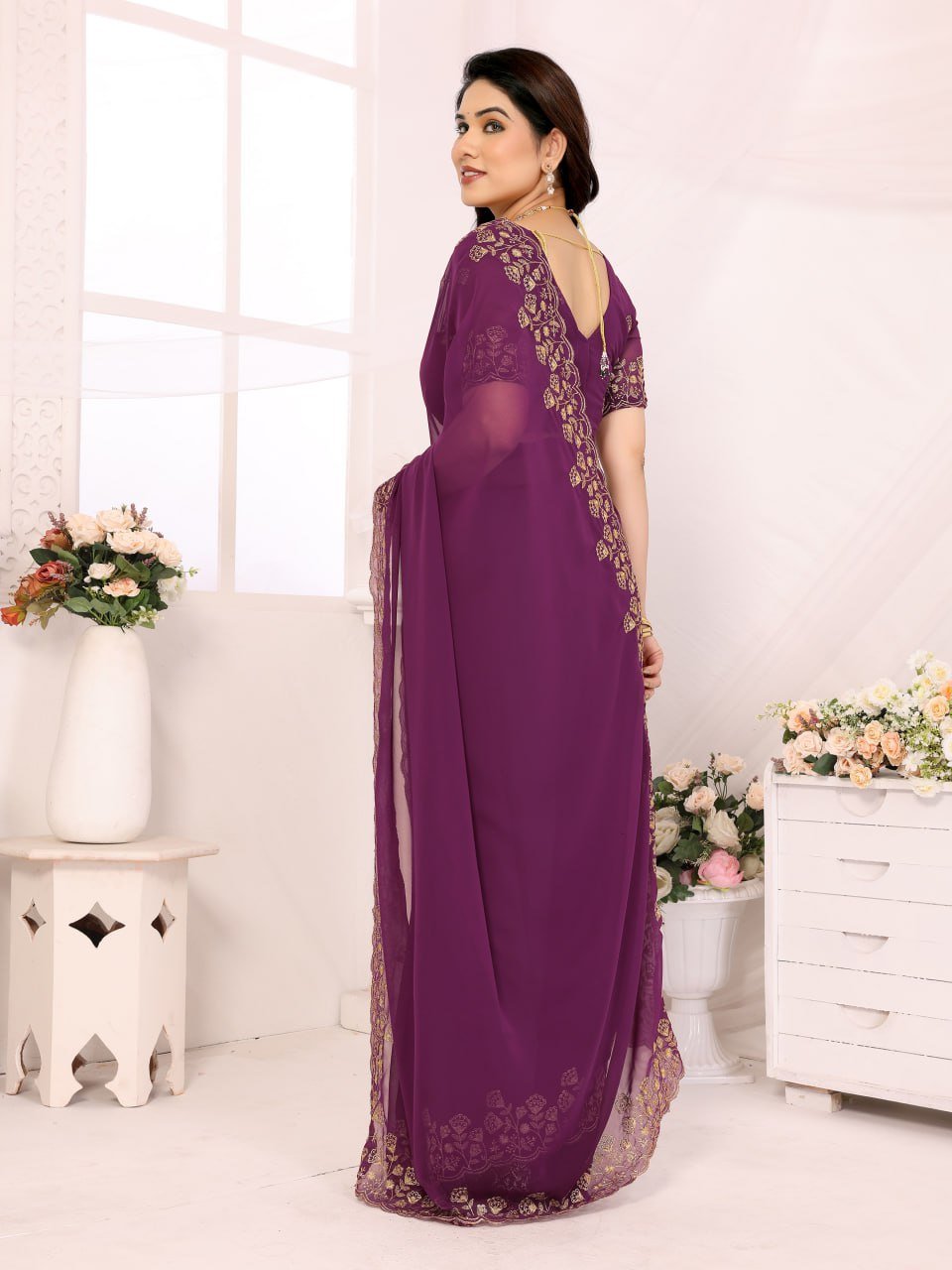 Dark Purple Georgette Saree