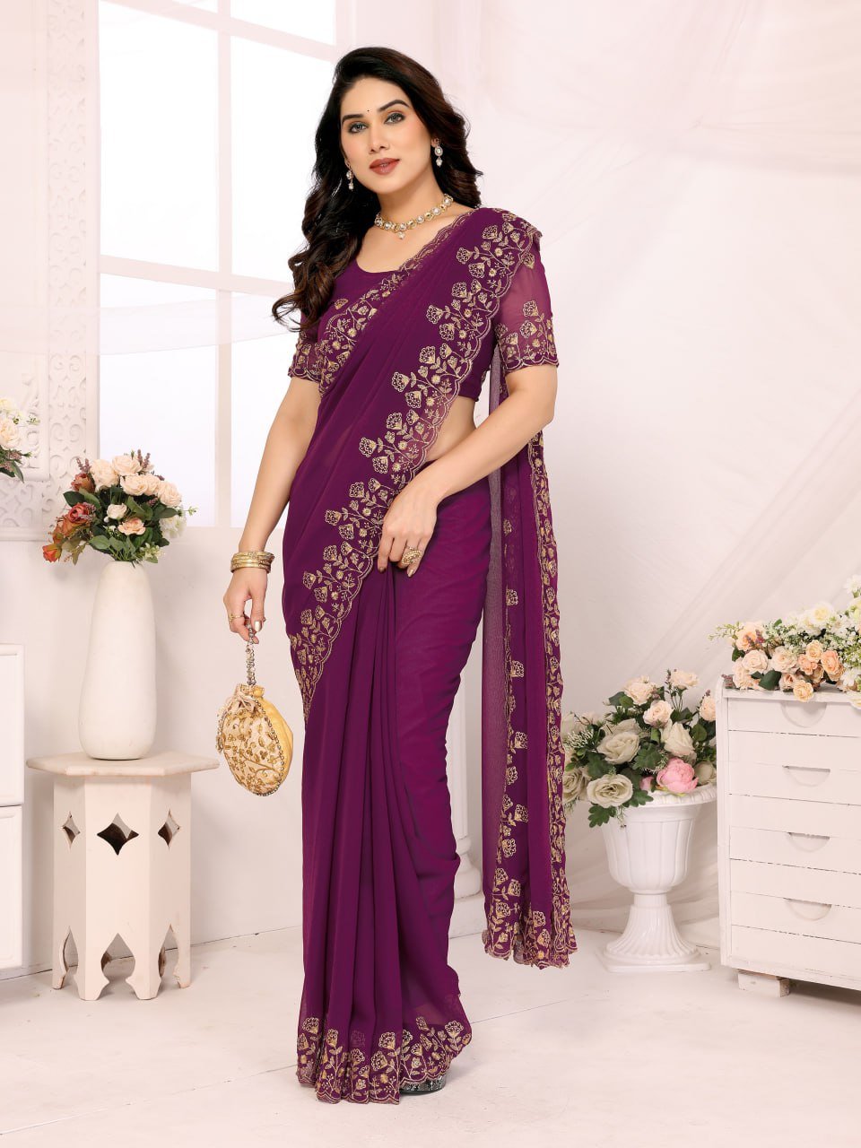 Dark Purple Georgette Saree