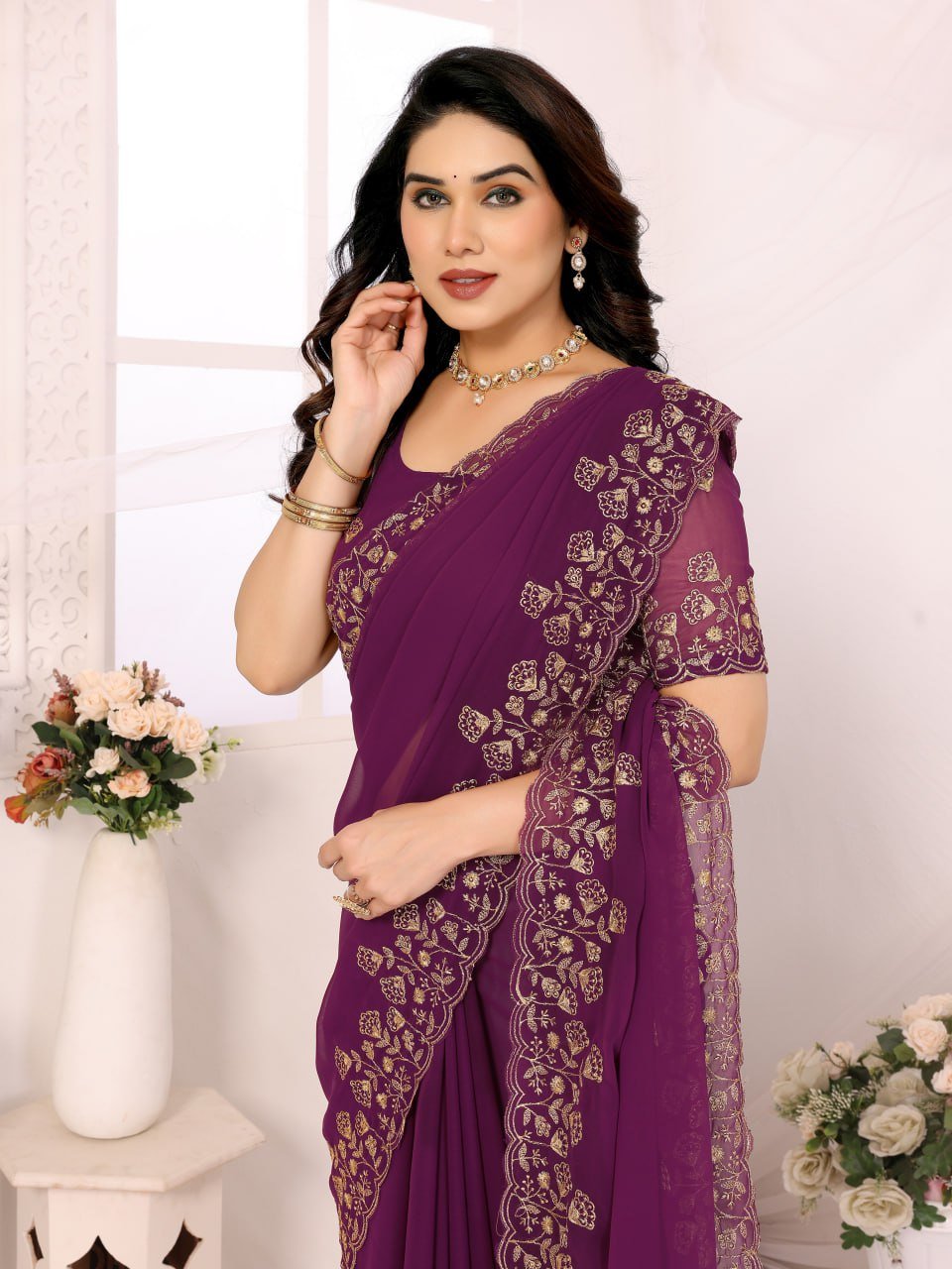 Dark Purple Georgette Saree