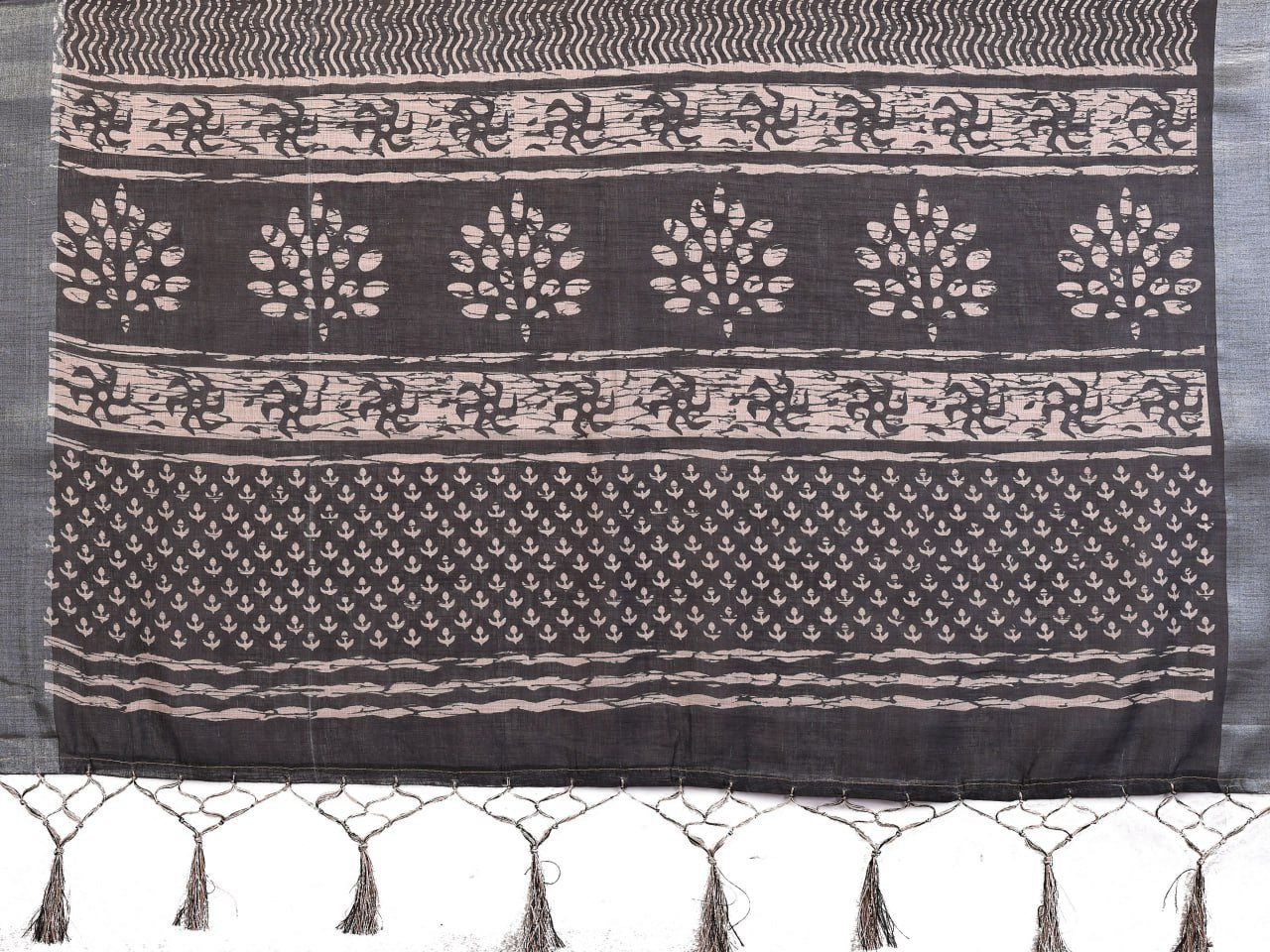 Grey Printed Cotton Linen Saree