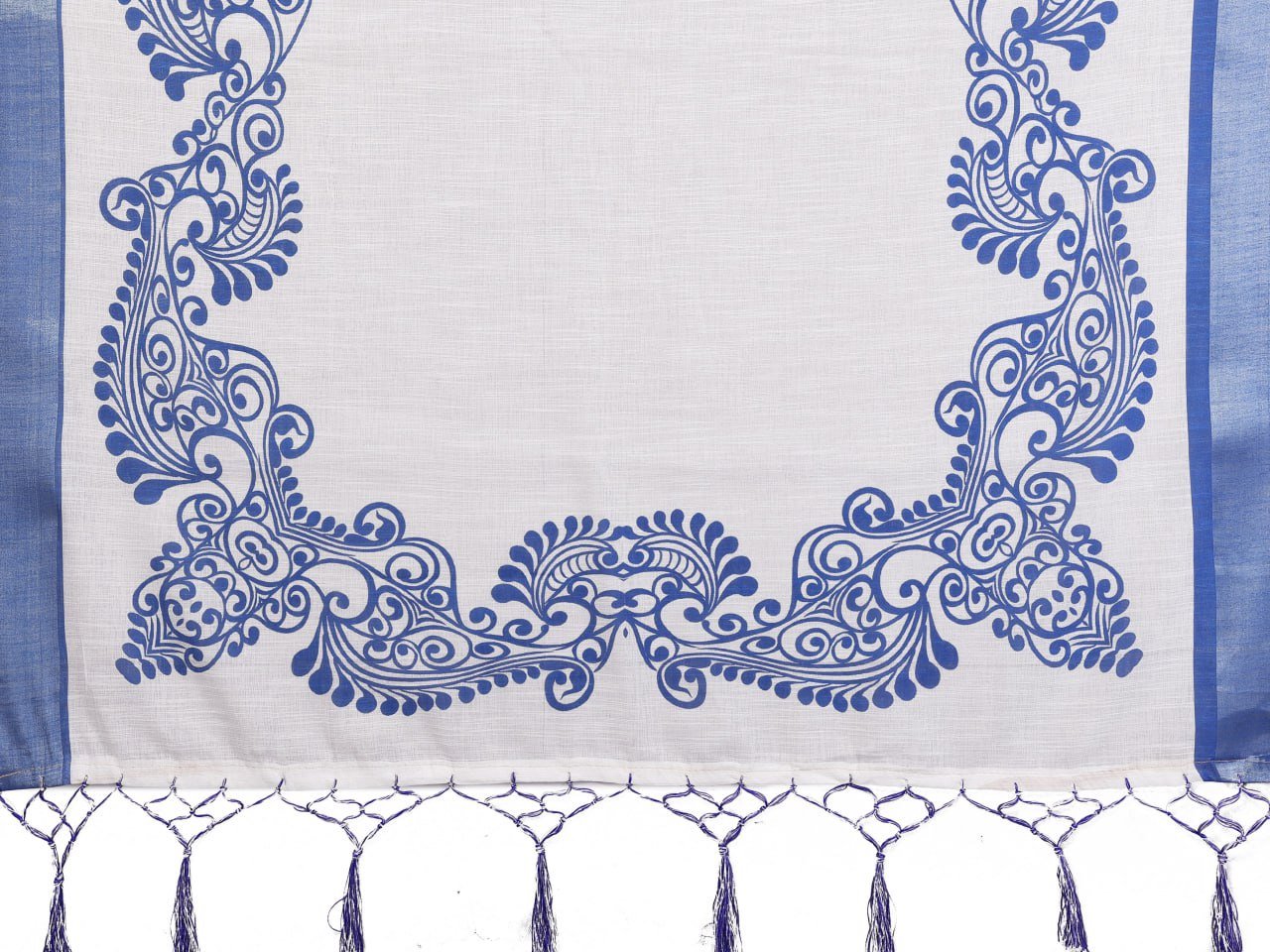 Blue And White Printed Cotton Linen Saree