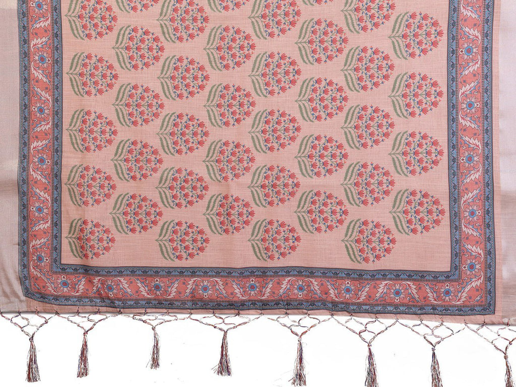 Peach Printed Cotton Linen Saree