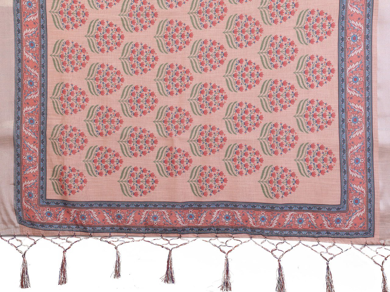 Peach Printed Cotton Linen Saree