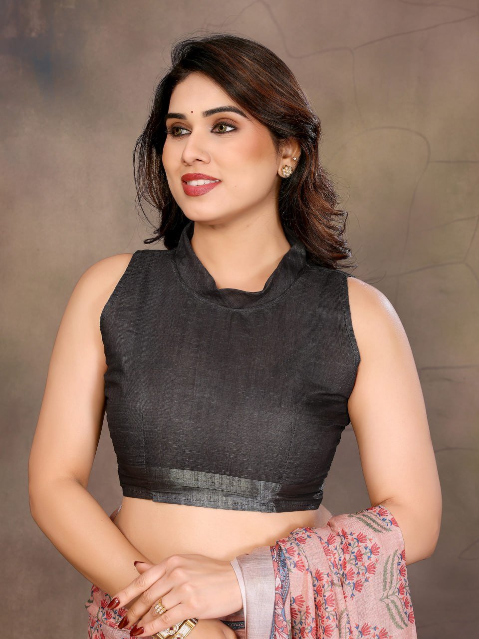 Peach Printed Cotton Linen Saree