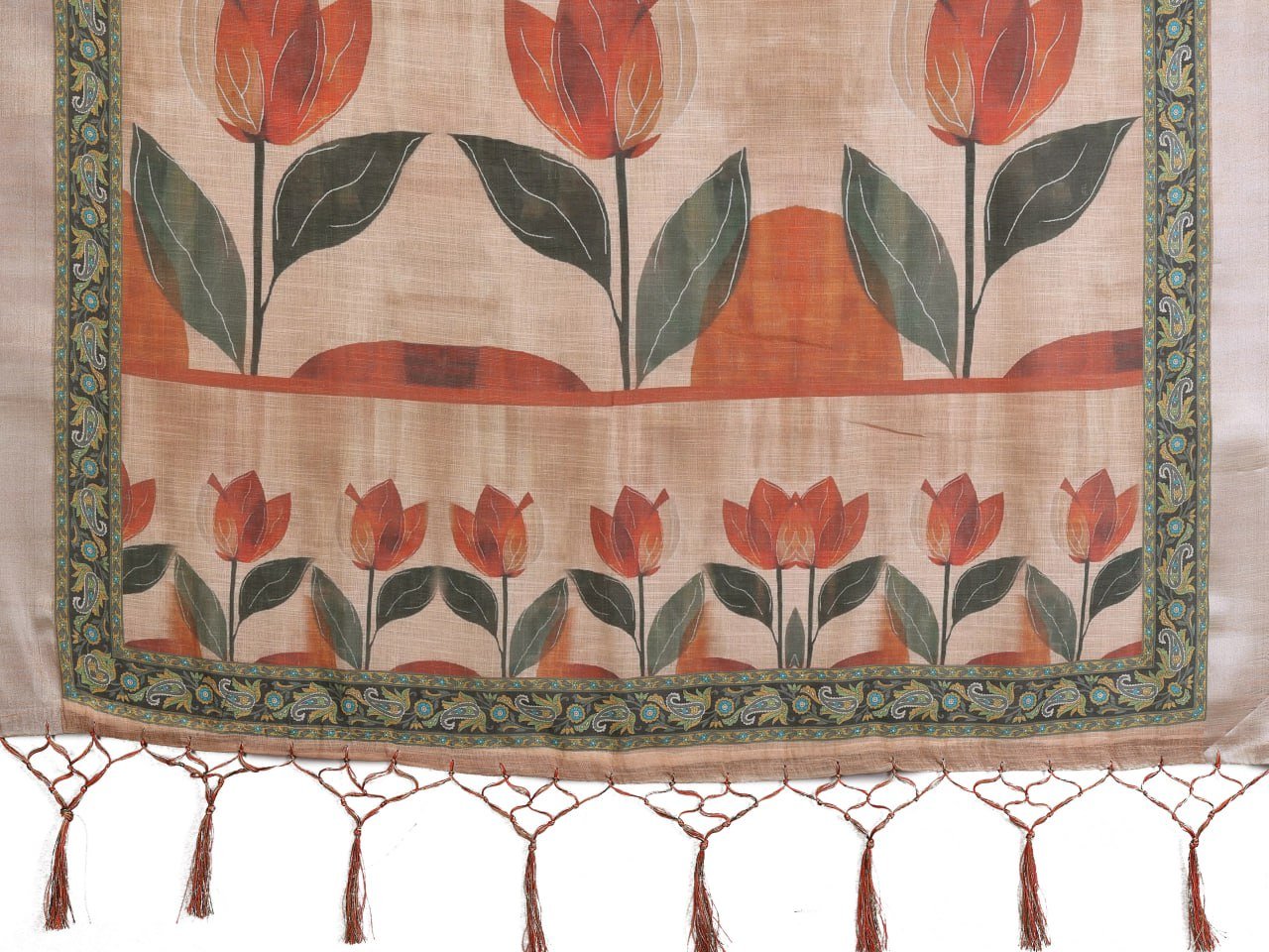 Best Cream Printed Cotton Linen Saree for Women