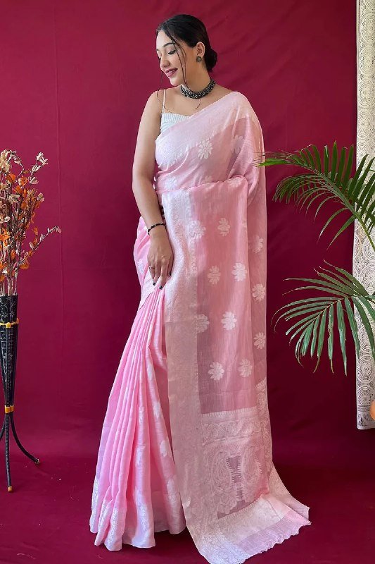 Light Pink Banarasi Soft Silk Jacquard Border Saree