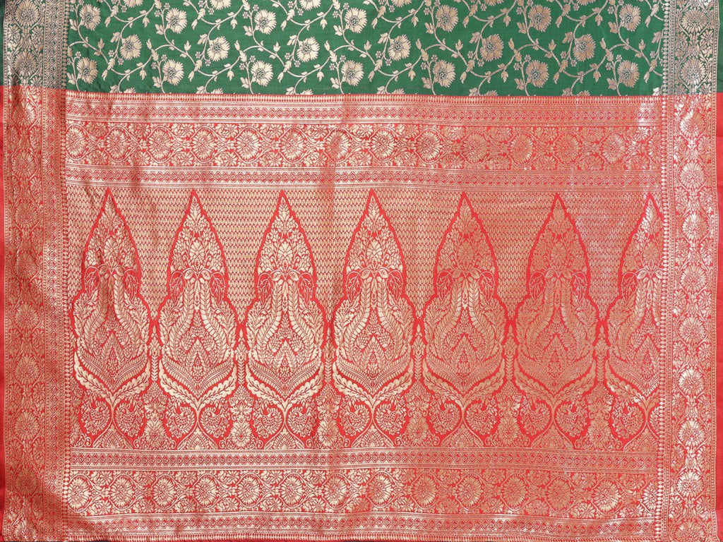 Green Red Banarasi Soft Silk Jacquard Border Saree