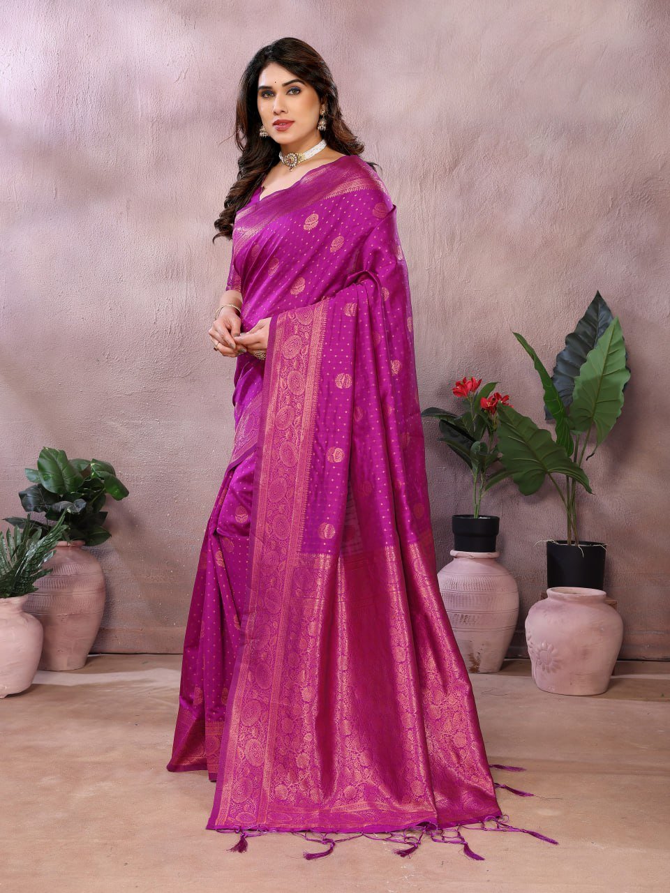 Pink Beautiful Banarasi Soft Silk Saree