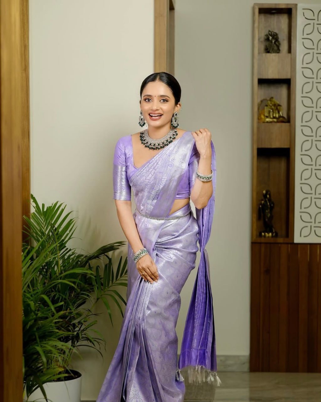 Silver Beautiful Banarasi Soft Silk Saree