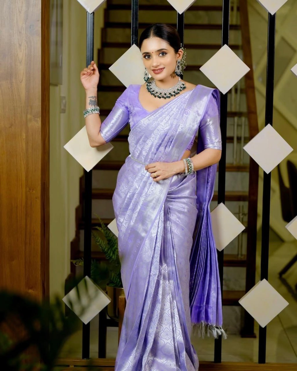 Silver Beautiful Banarasi Soft Silk Saree