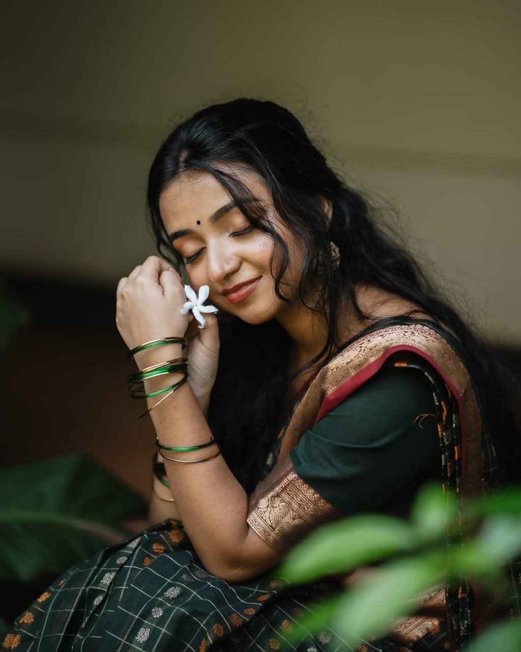 Green Beautiful Printed Banarasi Soft Silk Saree