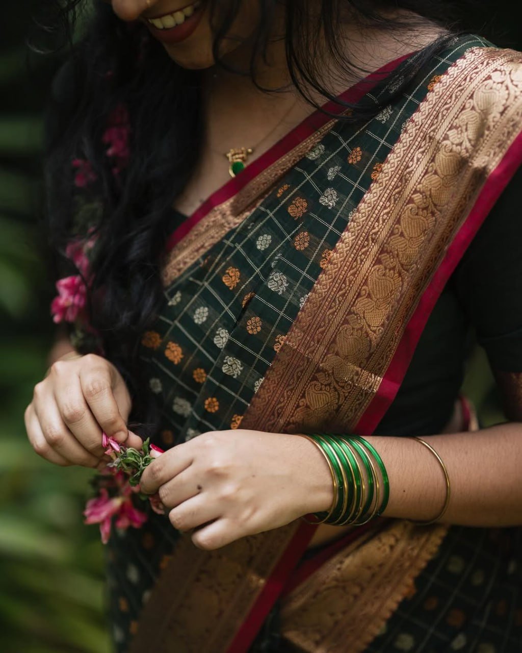 Green Beautiful Printed Banarasi Soft Silk Saree
