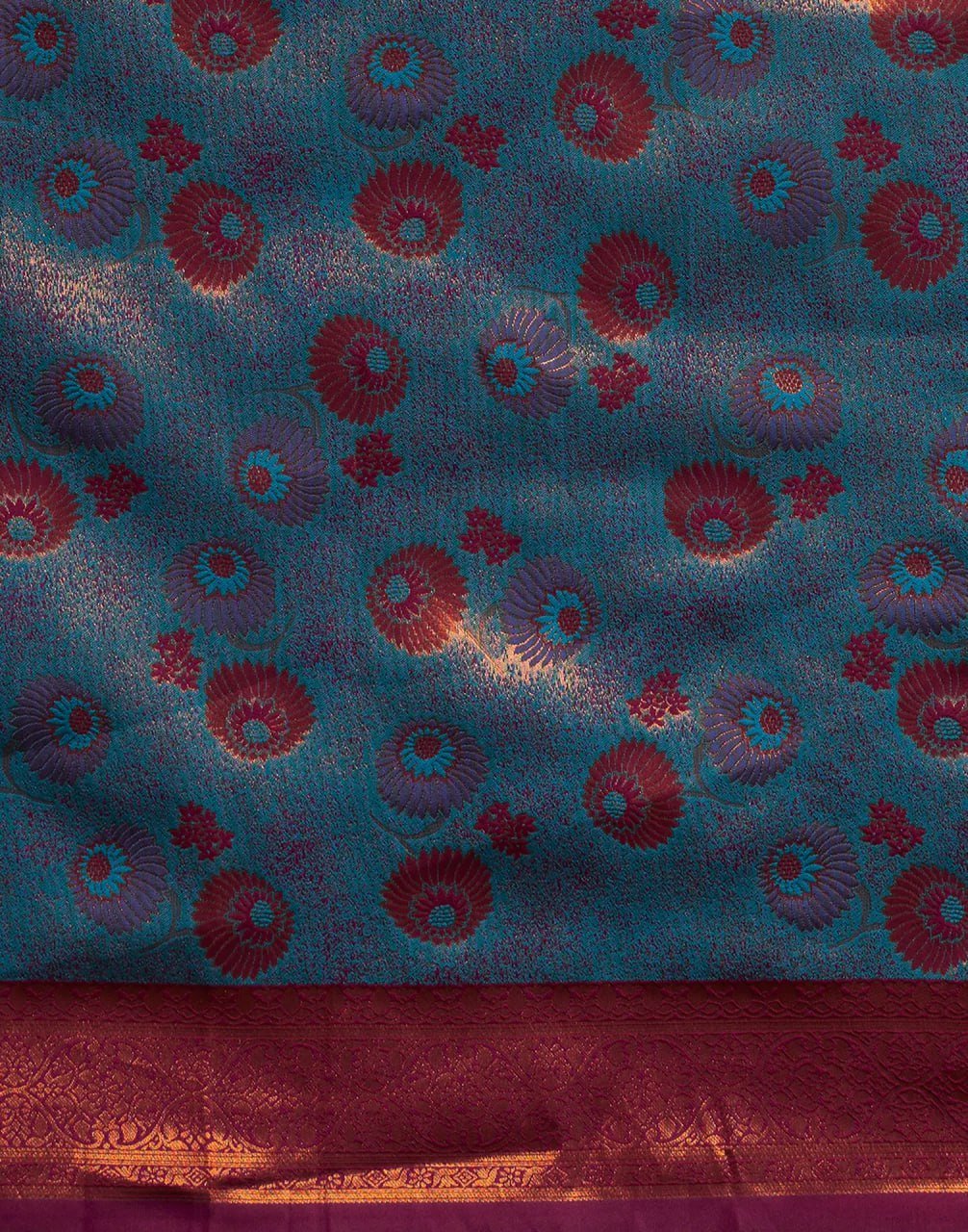 Sea Blue Beautiful Printed Banarasi Soft Silk Saree