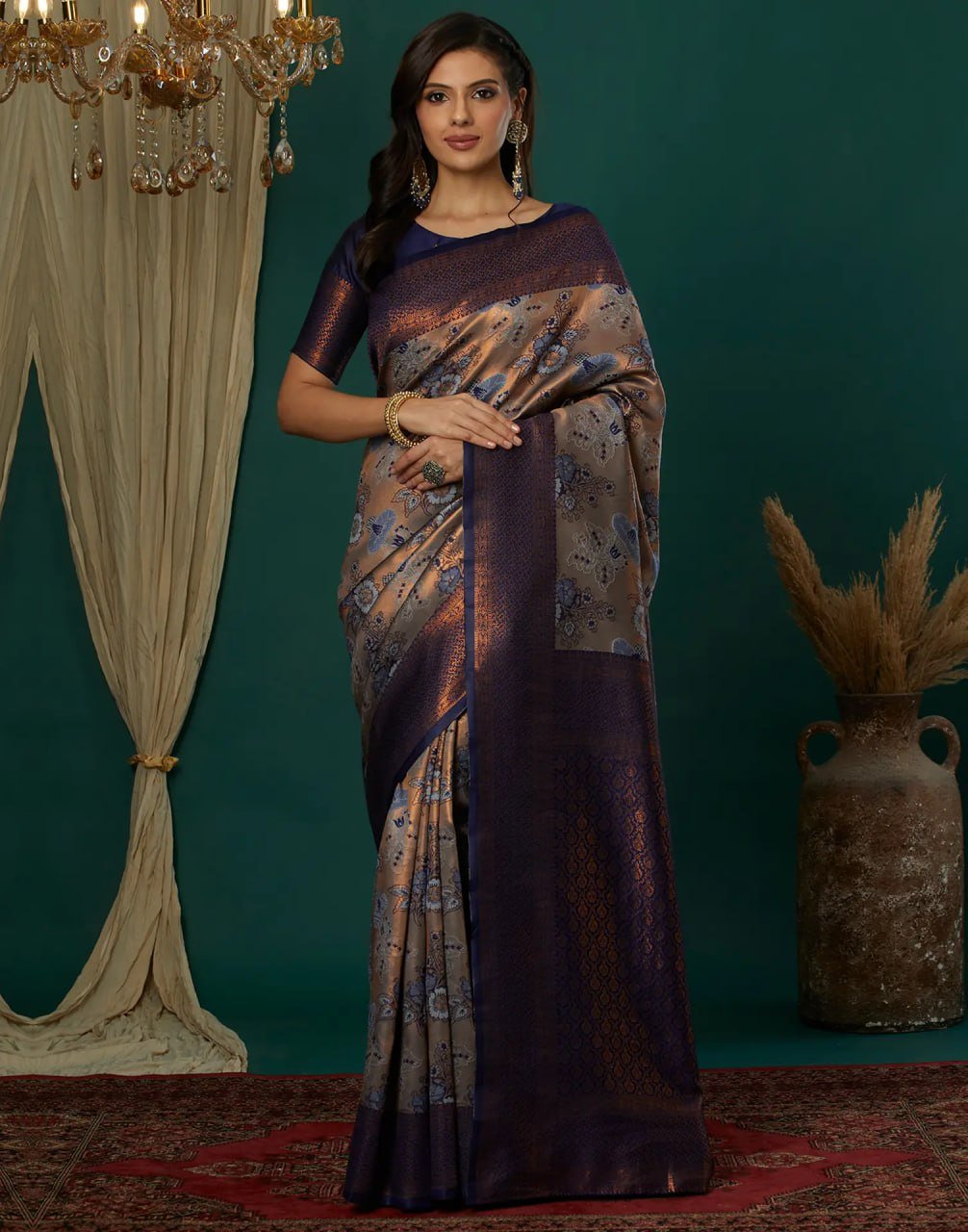 Dark Purple Beautiful Banarasi Soft Silk Saree