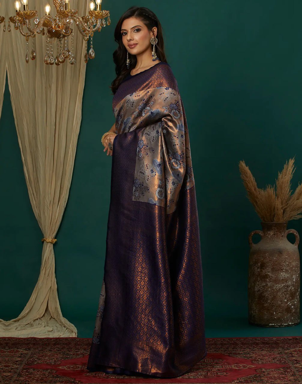 Dark Purple Beautiful Banarasi Soft Silk Saree