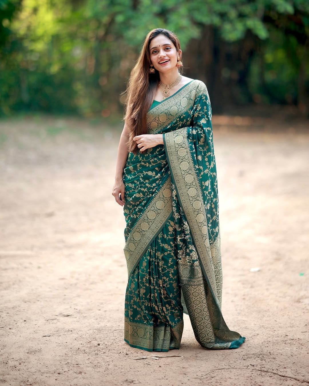 Green Silk Jacquard Weave Designer Saree