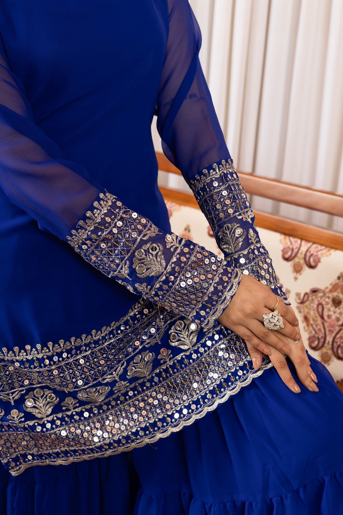 Blue Georgette Embroidered Kurta Sharara Set