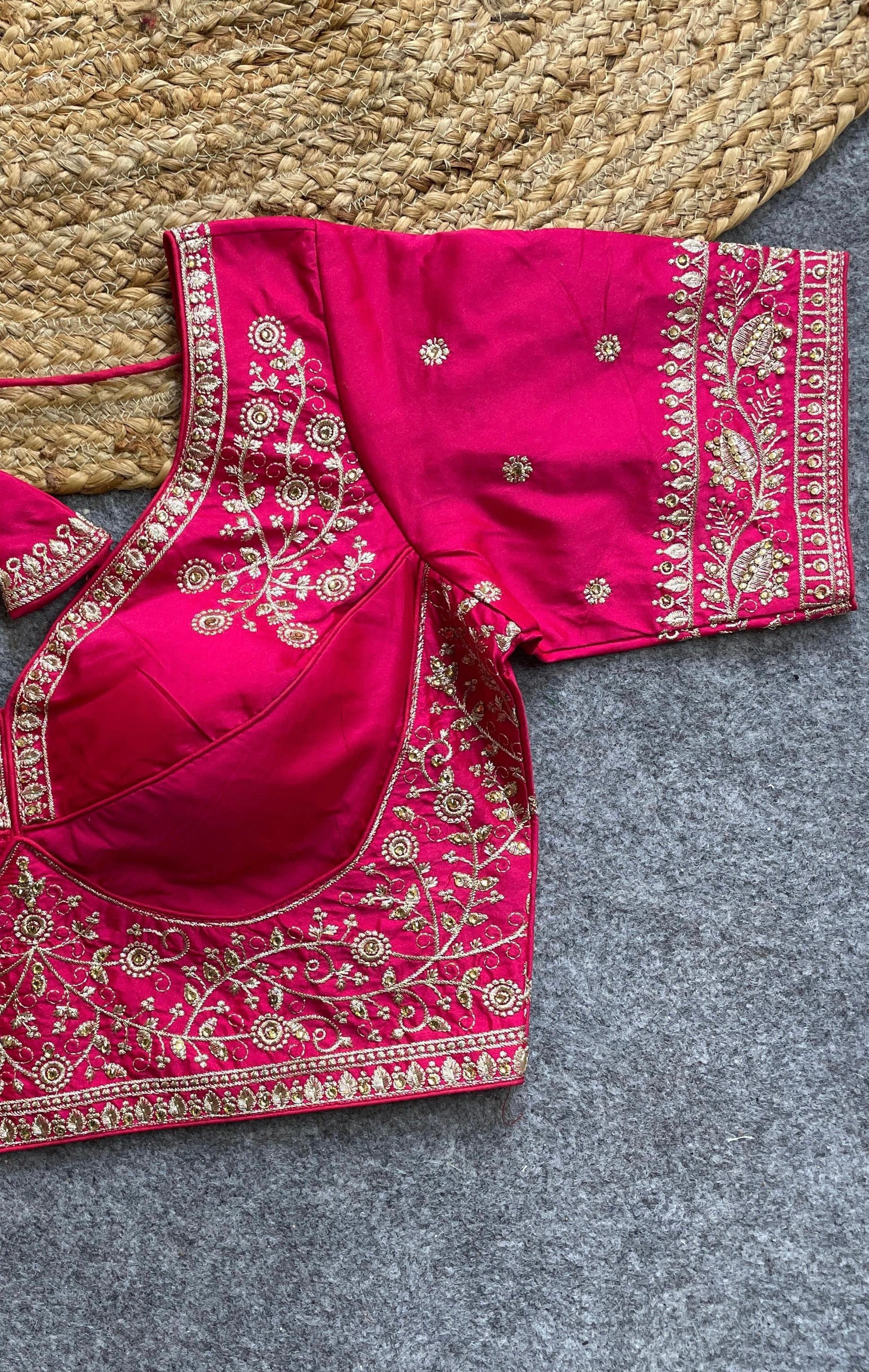 Dark Pink Handwork Heavy Silk Katori Pattern Readymade Blouse