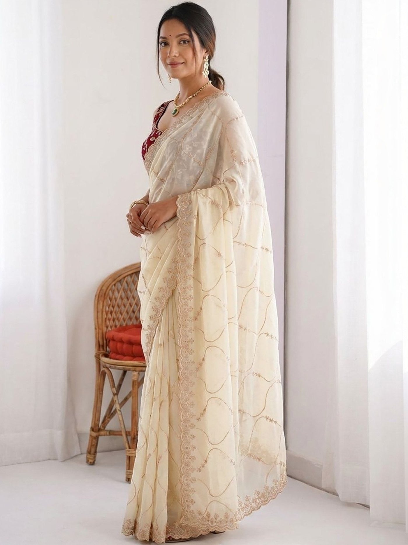 White Star Georgette Party Wear Saree 