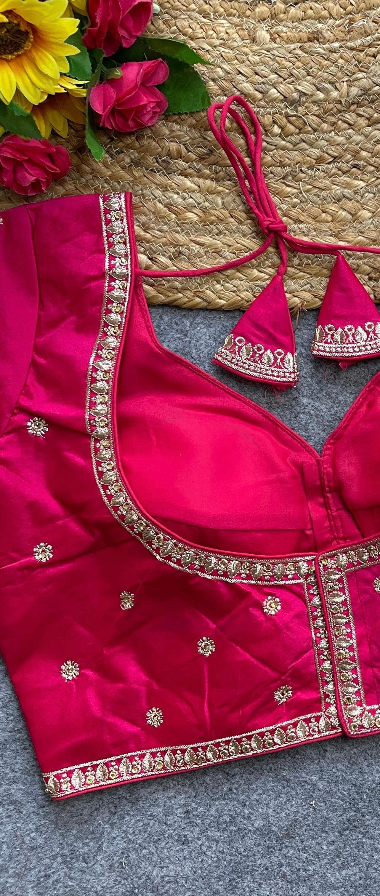 Pink Handwork Heavy Silk Katori Pattern Readymade Blouse