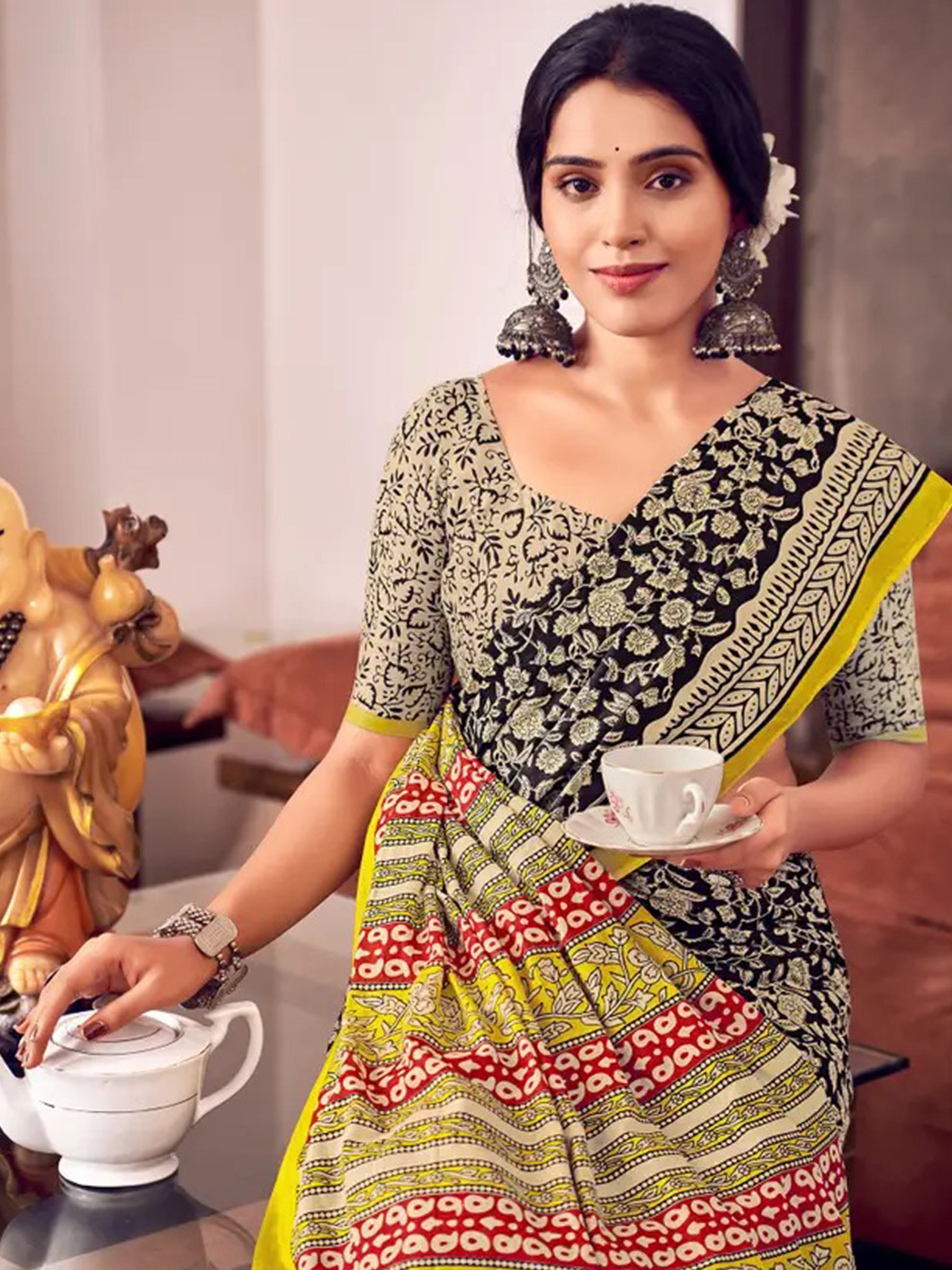 Pure Cotton Bagru Block Printed Saree